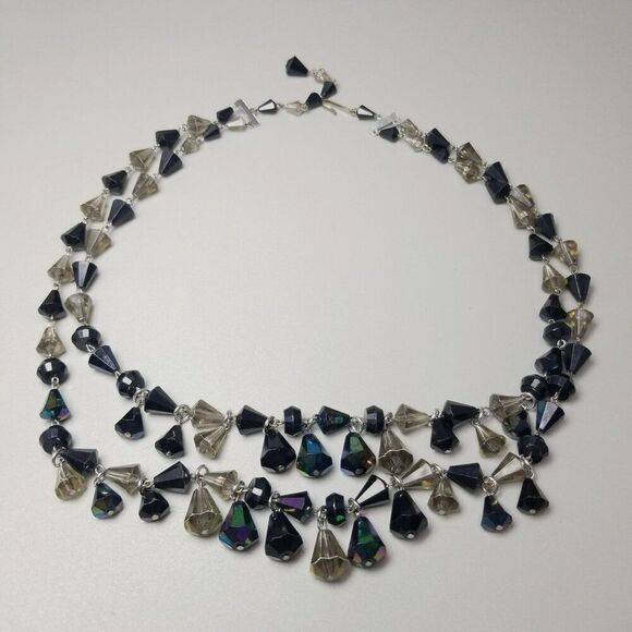 Vintage Black Beaded Two Strand Collar Necklace, Adjustable, Plastic, Germany - Picture 1 of 9